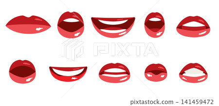 Red Mouth Icon Set Lip Symbols Collection Isolated Red Mouth Icon Set Lip Symbols Collection Isolated 141459472