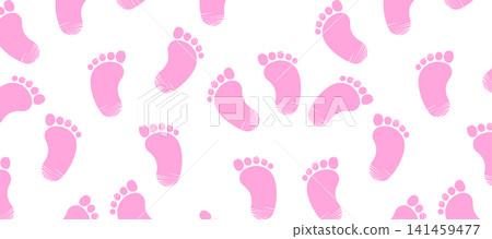 Vector cartoon seamless pattern of pink baby footprints on white background Vector cartoon seamless pattern of pink baby footprints on white background 141459477