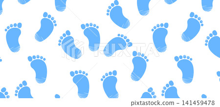 Vector cartoon seamless pattern of blue baby footprints on white background Vector cartoon seamless pattern of blue baby footprints on white background 141459478
