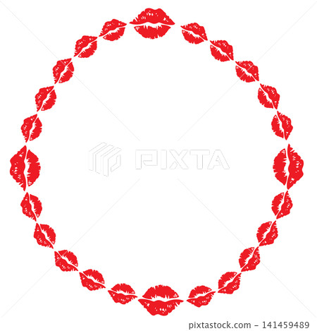 Circular Lipstick Kiss Frame Round Lips Border Design Element 141459489