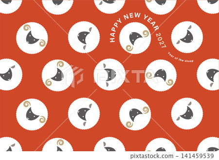 New Year's card template for the Year of the Sheep - Vector, Simple design, Dot pattern, Sheep New Year's card template for the Year of the Sheep - Vector, Simple design, Dot pattern, Sheep 141459539