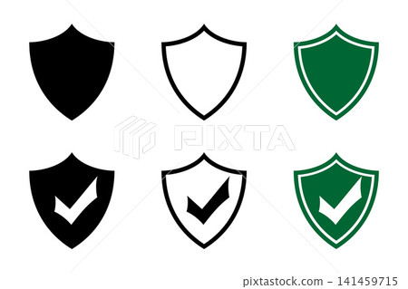 Shield check mark icon or security shield protection icon with tick symbol Shield check mark icon or security shield protection icon with tick symbol 141459715