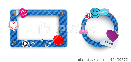 Jeans frame with cool y2k icons, denim stickers Jeans frame with cool y2k icons, denim stickers 141459872