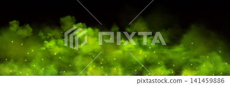 Green smoke swirls with glowing sparks Green smoke swirls with glowing sparks 141459886