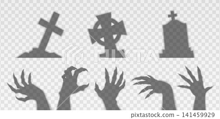 Scary monster hands, grave stone and cross Scary monster hands, grave stone and cross 141459929