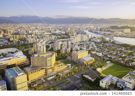 夕陽下的福岡城市景觀（福岡縣福岡市） 141460083