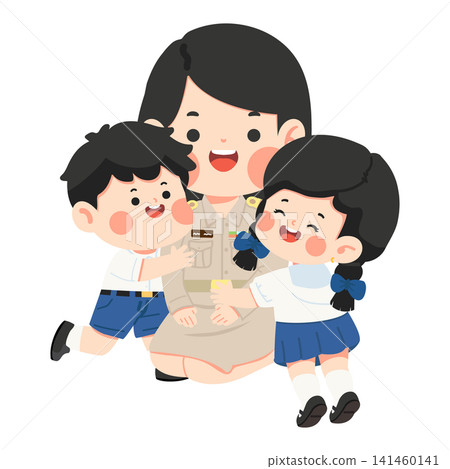 Caring Teacher Embracing Students Warmly Caring Teacher Embracing Students Warmly 141460141