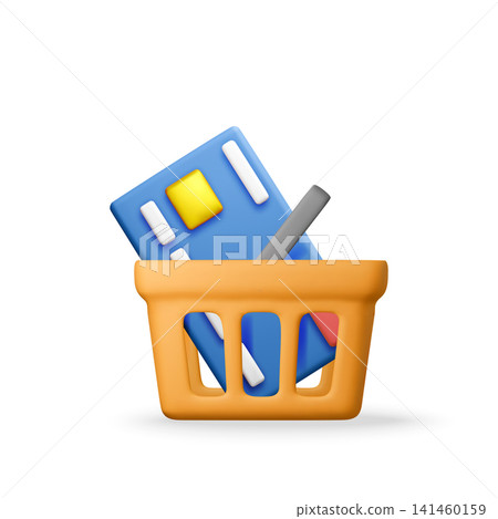 3D Credit card inside shopping basket. 3D Credit card inside shopping basket. 141460159