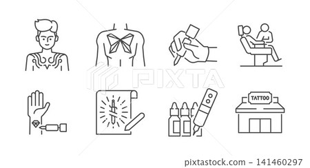 Tattoo icon set. It includes tattooing, design, body, art, inked, artist, stencil, and more icons. Tattoo icon set. It includes tattooing, design, body, art, inked, artist, stencil, and more icons. 141460297