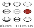 American football set in white background, American ball silhouette, outline, vector set, Sports ball vectors, Football vector bundle. 141460439