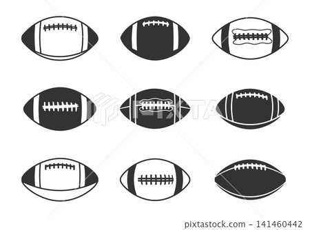 American football silhouette set in white background, American football ball clipart, Sports ball silhouette. American football silhouette set in white background, American football ball clipart, Sports ball silhouette. 141460442