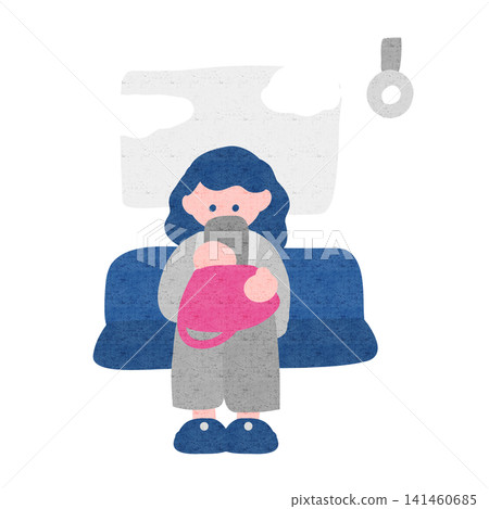 Woman looking at smartphone by train Woman looking at smartphone by train 141460685
