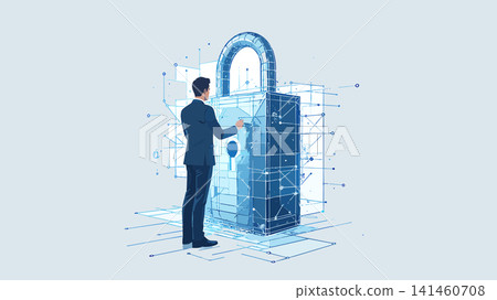 Businessman managing digital data security and privacy Businessman managing digital data security and privacy 141460708