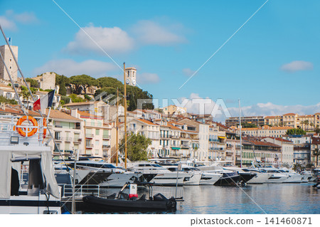 luxury yachts line the Vieux Port in Cannes luxury yachts line the Vieux Port in Cannes 141460871