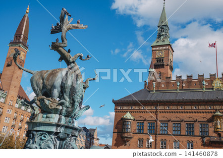 Dragon Fountain and Copenhagen City Hall, Denmark Dragon Fountain and Copenhagen City Hall, Denmark 141460878