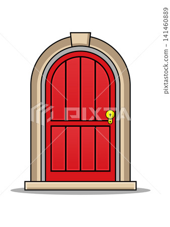 Red Wooden Arched Door Cartoon Vector Icon Isolated on White Background 141460889