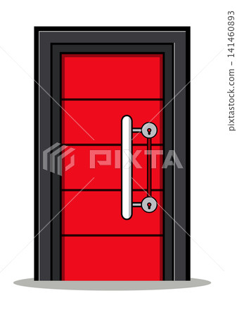 Modern Red Front Door Cartoon Vector Icon with Long Handle Isolated on White Background Modern Red Front Door Cartoon Vector Icon with Long Handle Isolated on White Background 141460893