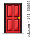Classic Red Panel Front Door Cartoon Vector Icon Isolated on White Background 141460894