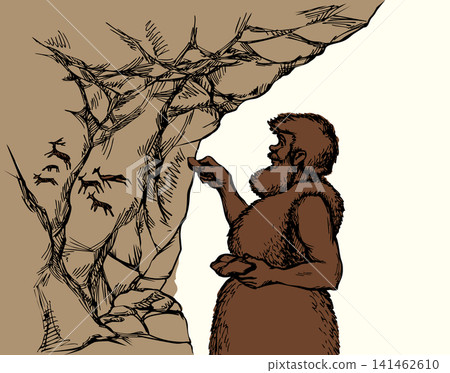 Primitive rock painting. Vector drawing Primitive rock painting. Vector drawing 141462610