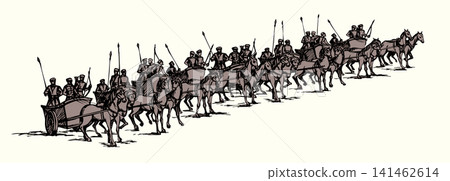 Vector drawing. Army on chariots Vector drawing. Army on chariots 141462614