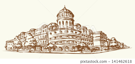 Vector drawing. Donbass Palace - one of the main hotels in Donetsk Vector drawing. Donbass Palace - one of the main hotels in Donetsk 141462618