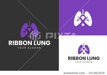 Minimalist Lung Ribbon Logo with Respiratory Awareness Symbol for Healthcare and Medical Branding Minimalist Lung Ribbon Logo with Respiratory Awareness Symbol for Healthcare and Medical Branding 141462939