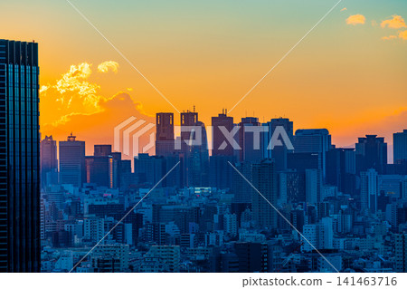 The skyscrapers of Shinjuku, Tokyo, at sunset. The skyscrapers of Shinjuku, Tokyo, at sunset. 141463716