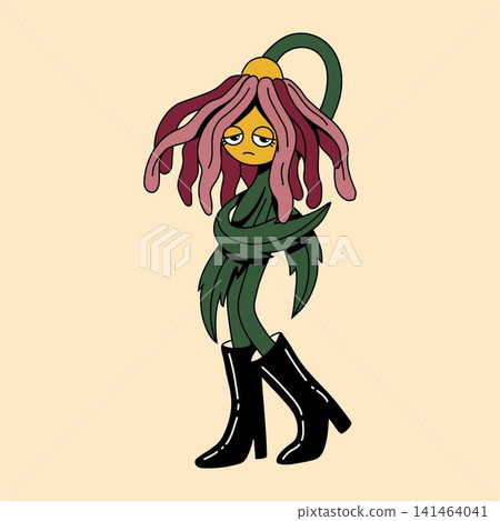 Anthropomorphic Coneflower Character in Black Boots Anthropomorphic Coneflower Character in Black Boots 141464041