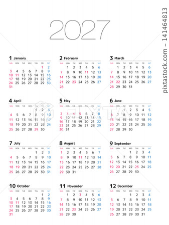 2027 Annual Calendar, Sunday Start, Vertical Layout 2027 Annual Calendar, Sunday Start, Vertical Layout 141464813