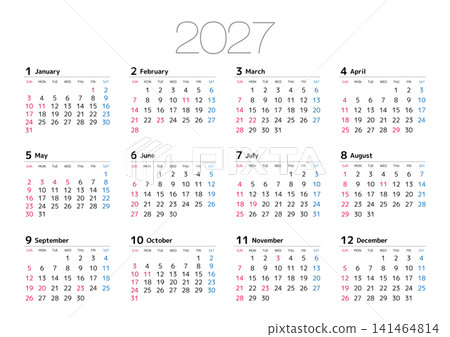 2027 Annual Calendar, Sunday Start, Landscape Layout 2027 Annual Calendar, Sunday Start, Landscape Layout 141464814