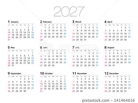 2027 Annual Calendar, Sunday Start, No Japanese Holidays Included, Landscape Layout 2027 Annual Calendar, Sunday Start, No Japanese Holidays Included, Landscape Layout 141464816