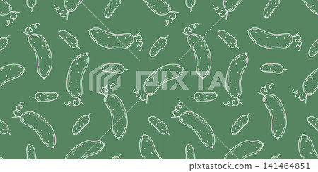 Seamless pattern of white cucumber silhouettes on green background Seamless pattern of white cucumber silhouettes on green background 141464851