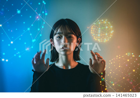 A woman operating a spherical network A woman operating a spherical network 141465023