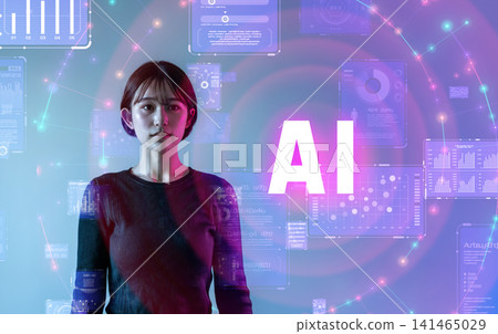 A woman surrounded by AI and future technologies 141465029