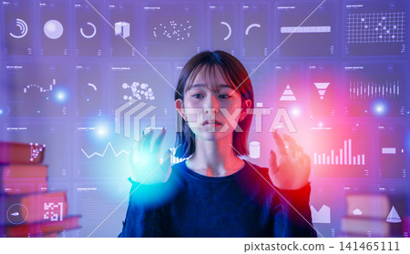 A woman operating future technology A woman operating future technology 141465111