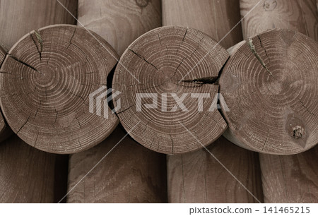 Rows Of Cut Ends Logs In Scandinavian Saddle Method Of Wooden Construction Rows Of Cut Ends Logs In Scandinavian Saddle Method Of Wooden Construction 141465215