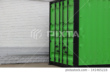 Door And Side Panel Of Huge 40ft Shipping Container After New Painting Ready For Transportation Door And Side Panel Of Huge 40ft Shipping Container After New Painting Ready For Transportation 141465228