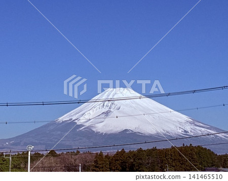 Majestic Mount Fuji with power lines Majestic Mount Fuji with power lines 141465510