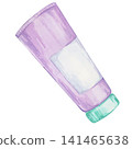 Purple cosmetic cream tube with mint cap watercolor clipart for skincare packaging, beauty branding, spa brochures, cosmetic catalogs, online shops, social media graphics and wellness stationery 141465638