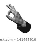 Halftone Business Hand OK Gesture White Background Illustration 141465910