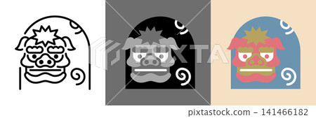 Simple vector icon of a lion dance Simple vector icon of a lion dance 141466182