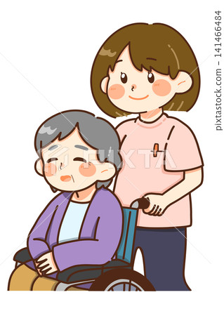 圖:一位女性護理員推著輪椅 圖:一位女性護理員推著輪椅 141466484