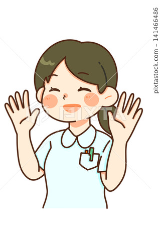 一位微笑的女護士揮手致意的插圖 一位微笑的女護士揮手致意的插圖 141466486