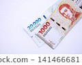 Argentine pesos money bills in big amount lies on white table close up 141466681