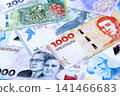 Argentine pesos money bills in big amount lies on white table close up 141466683