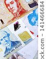 Argentine pesos money bills in big amount lies on white table close up 141466684