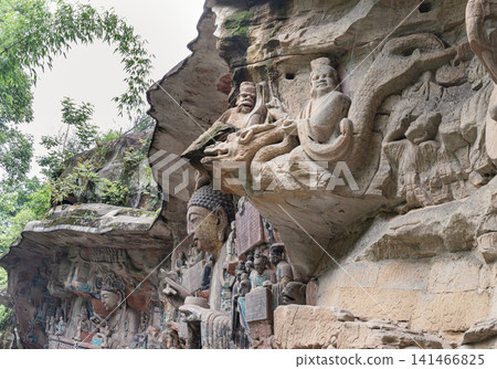 Sacred Dragons and Living Rock within the Dazu Rock Carvings complex in Chongqing, China. 141466825