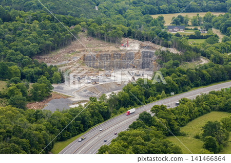 Limestone quarry at industrial open-pit mining site In North Carolina Appalachians, USA 141466864