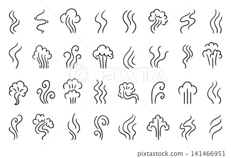 Doodle smoke effects. Black steam and clouds of smoking or fog. Comic cartoon explosion effect. Simple abstract smell lines design, neoteric vector clipart Doodle smoke effects. Black steam and clouds of smoking or fog. Comic cartoon explosion effect. Simple abstract smell lines design, neoteric vector clipart 141466951
