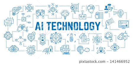 Ai technology concept. Digital services, online robotic products. Security, cloud storages, cooperating with artificial intelligence in work, neoteric vector design Ai technology concept. Digital services, online robotic products. Security, cloud storages, cooperating with artificial intelligence in work, neoteric vector design 141466952